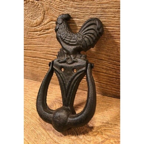 Small Rustic Cast Iron Rooster Doorknocker 7 1/2" tall Farmhouse Décor 0184-0044 - Picture 1 of 12